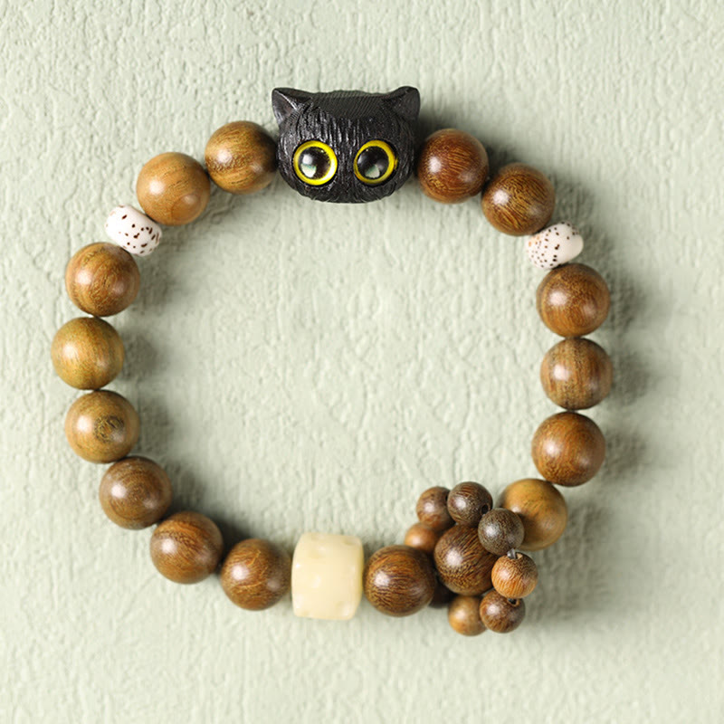 Braccialetto rilassante Buddha Stones Green Sandalwood Ebony Wood Cat Peace - image 2