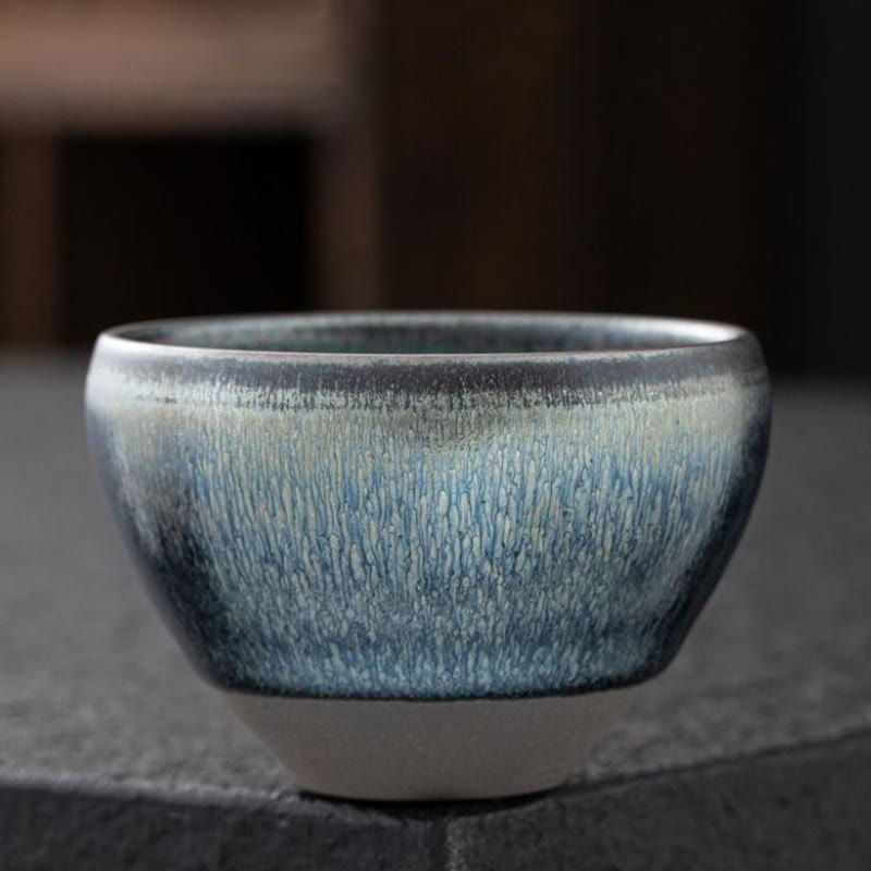 Buddha Stones Vintage Cinese Argento Blu Jianzhan Forno Cambiamento Porcellana Tazza da Tè Kung Fu Tazza da Tè