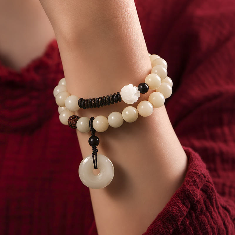 Braccialetto doppio giro Buddha Stones Bodhi Seed Sandalo verde Lotus Peace Buckle Harmony