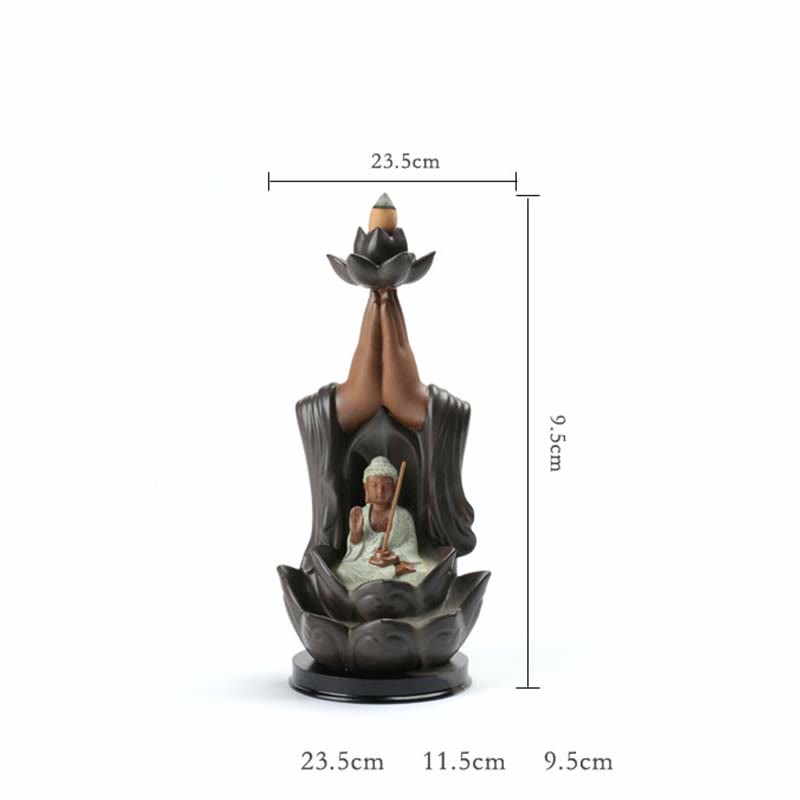 Buddha Avalokitesvara Chenrezig Ksitigarbha Ceramica Loto Benedizione Bruciatore di Incenso a Flusso Inverso