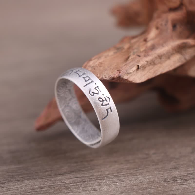 Anello di benedizione Buddha Stones 999 Sterling Silver Lotus Elephant Six True Words - Sei parole vere 'Om Mani Padme Hum' SIMBOLO - 5,5 g - image 9