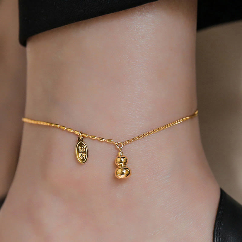 Cavigliera con fibbia della ricchezza e design a zucca portafortuna in rame placcato oro 18k Buddha Stones - image 11