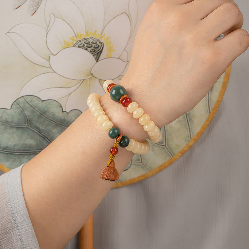 Braccialetto doppio giro Buddha Stones Bodhi Seed Lotus Baccello Charm Peace