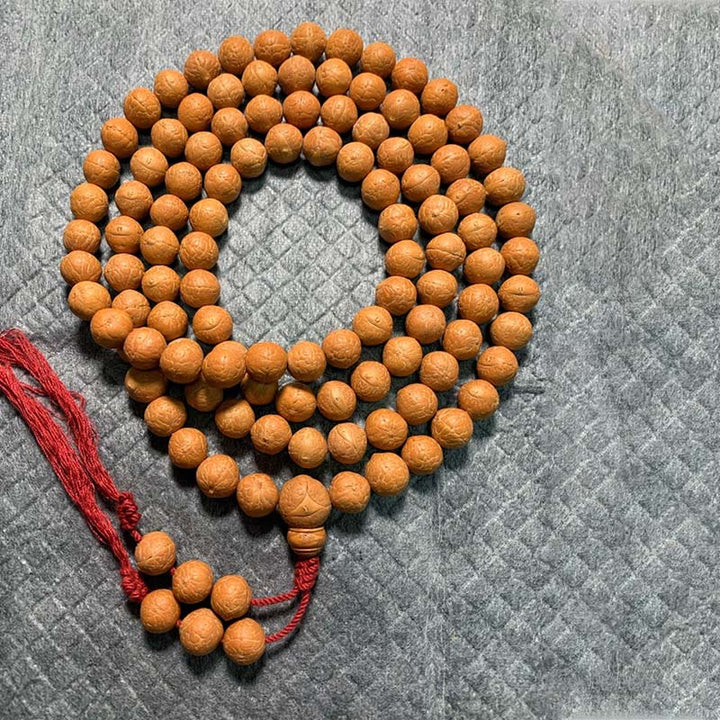 Buddha Stones 108 Mala Beads Nepal Bodhi Seed Fortuna Ricchezza Braccialetto con Nappa - 12 millimetri - image 5