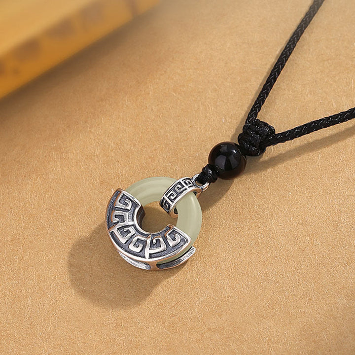 Collana con ciondolo Buddha Stones in argento sterling 925, giada naturale di Hetian, fibbia della pace e prosperità - image 3