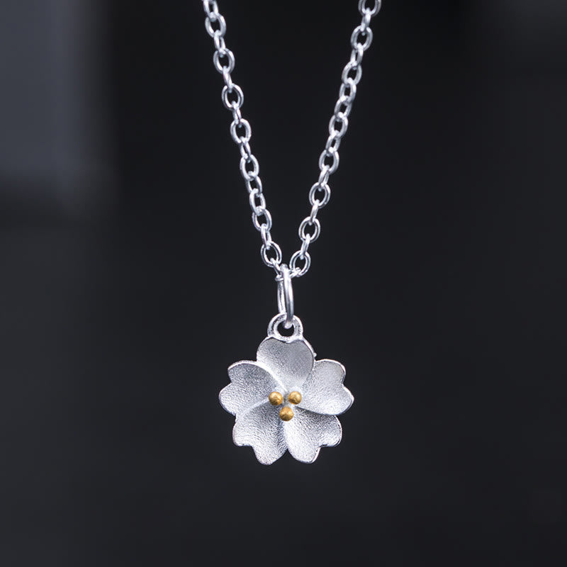 Collana con ciondolo a forma di fiore di ciliegio in argento sterling 925 con Buddha Stones e benedizione - Fiore di ciliegio - image 0