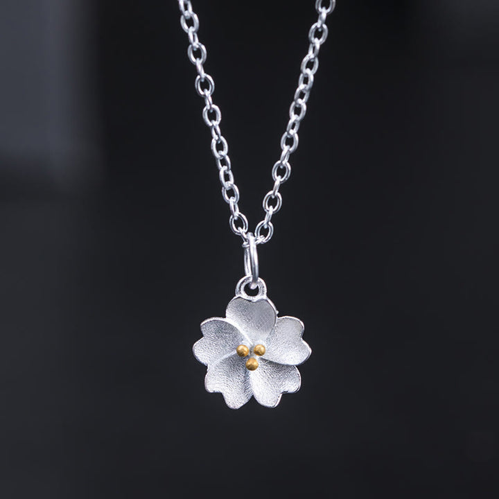 Collana con ciondolo a forma di fiore di ciliegio in argento sterling 925 con Buddha Stones e benedizione - Fiore di ciliegio - image 0