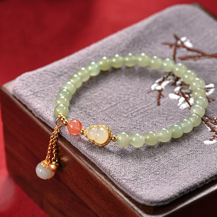 Braccialetto portafortuna in argento sterling 925 con giada Hetian e zucca di loto - image 11