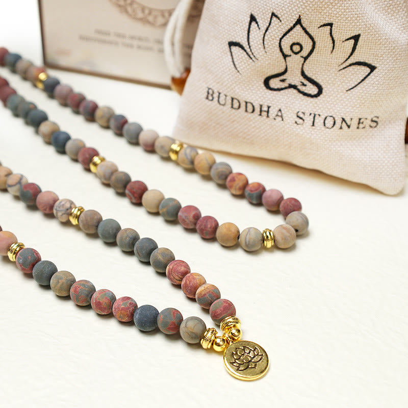 Buddha Stones 108 Mala Beads Picasso Jasper Stone Braccialetto energetico del coraggio - image 5