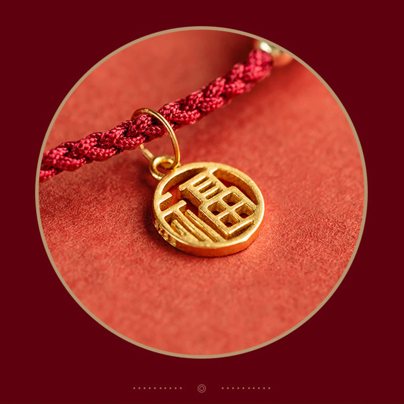 Braccialetto intrecciato in corda rossa con perle di agata e carattere Fu in argento sterling 925 con pietre Buddha Stones - image 14
