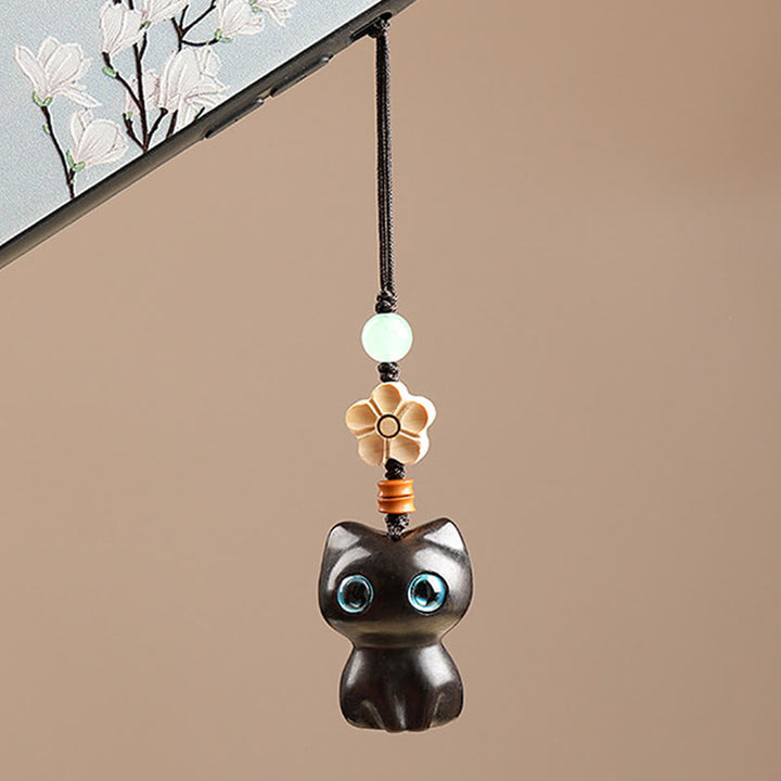 Buddha Stones Mini Piccola Foglia Sandalo Rosso Legno di Ebano Gatto Fortunato Adorabile Gattino Pace Portachiavi Telefono Appeso Decorazione - image 15