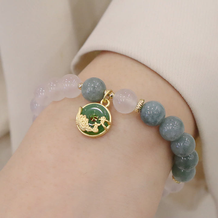 Braccialetto di protezione con fibbia della pace, fiore di loto, agata bianca e giada Buddha Stones
