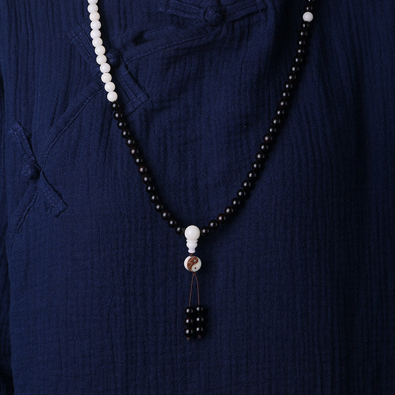 Collana Mala con protezione YinYang in ebano e Buddha Stones