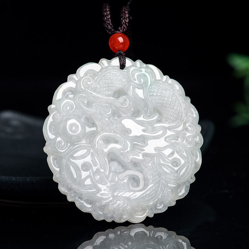 Collana con ciondolo a corda con protezione del drago in giada bianca Buddha Stones - Giada bianca - image 1