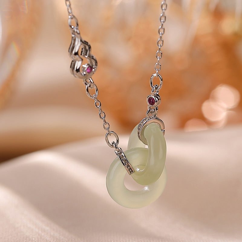 Collana con ciondolo a forma di catena con ciondolo rotondo in argento sterling 925 con Buddha Stones e giada fortunata e prospera - Giada - Argento - image 7