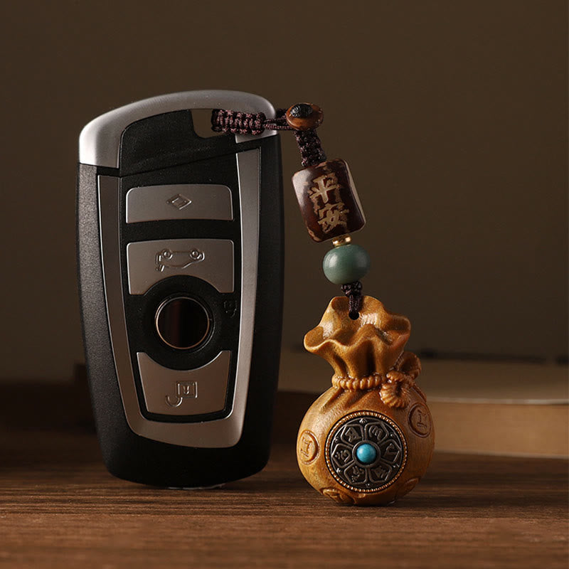 Buddha Stones Piccola foglia Sandalo rosso Sandalo verde Borsa per soldi Om Mani Padme Hum Portachiavi di protezione girevole Decorazione da appendere al telefono - image 12