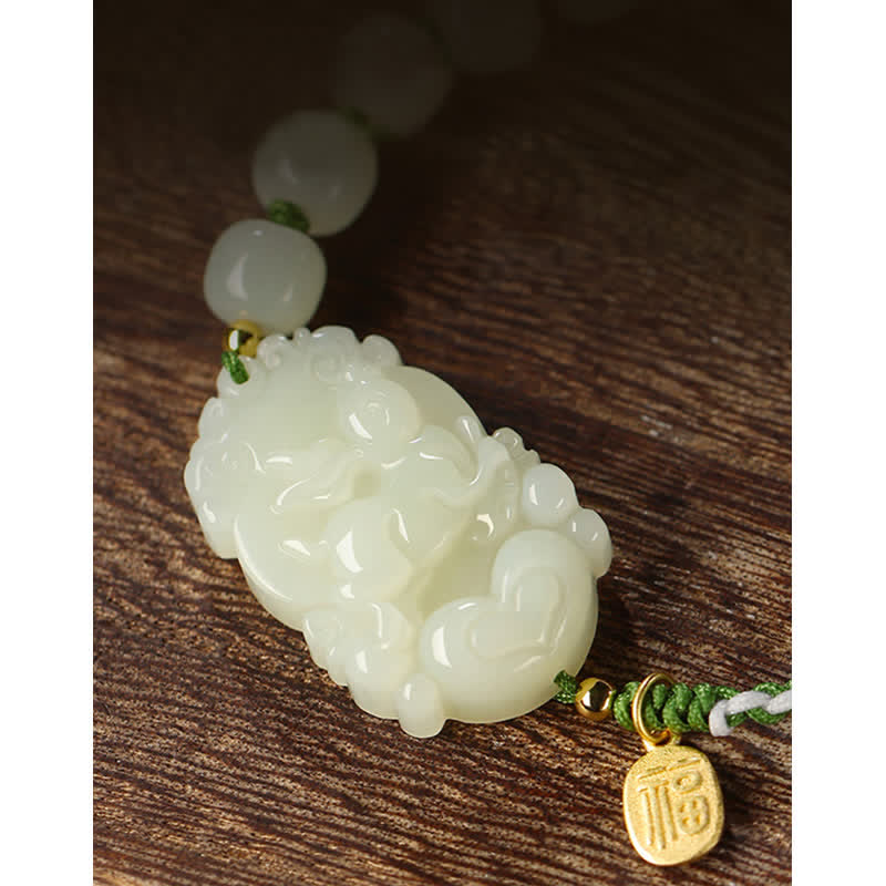 Braccialetto in argento sterling 925 con zodiaco cinese Hetian Jade Happiness Luck String