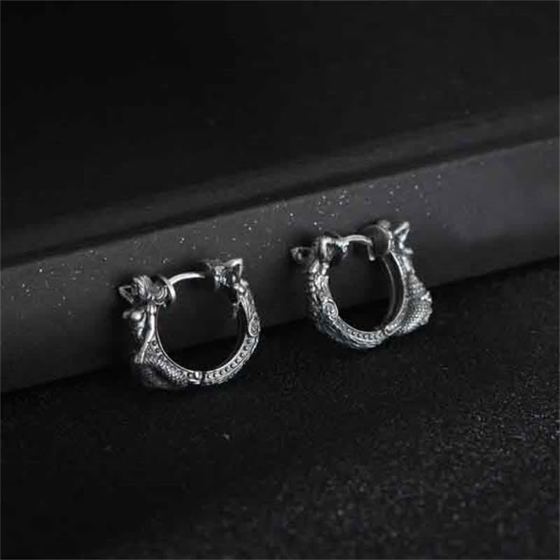 Orecchini di protezione con motivo a cerchio di drago in argento sterling 925 Buddha Stones - image 3