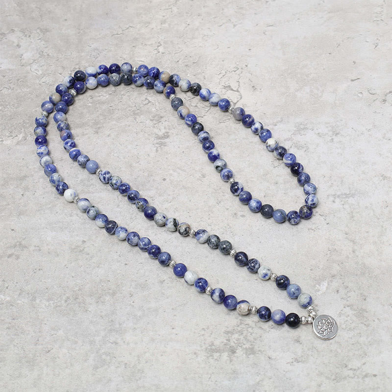Collana con bracciale in pietra naturale Buddha Stones Aventurina blu Lotus Peace