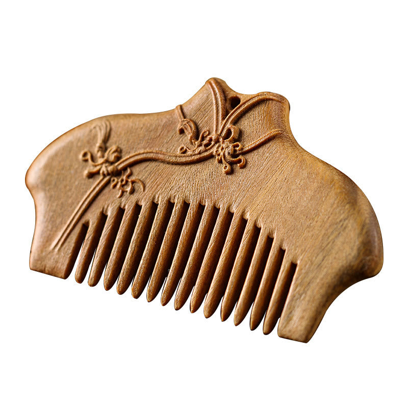 Pettine lenitivo inciso con motivo floreale in legno di sandalo verde Buddha Stones