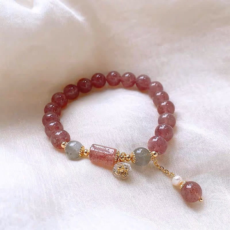 Braccialetto con ciondolo positivo a forma di fiore in zircone naturale al quarzo fragola Buddha Stones