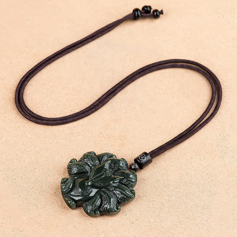 Collana con ciondolo a forma di volpe a nove code in giada ciano di Hetian