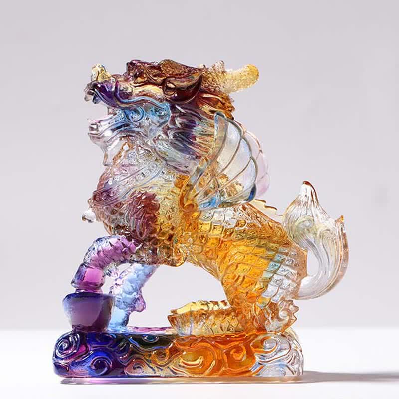 Feng Shui Kirin Fatto a mano Liuli Cristallo Arte Pezzo Fortuna Casa Ufficio Decorazione - image 8