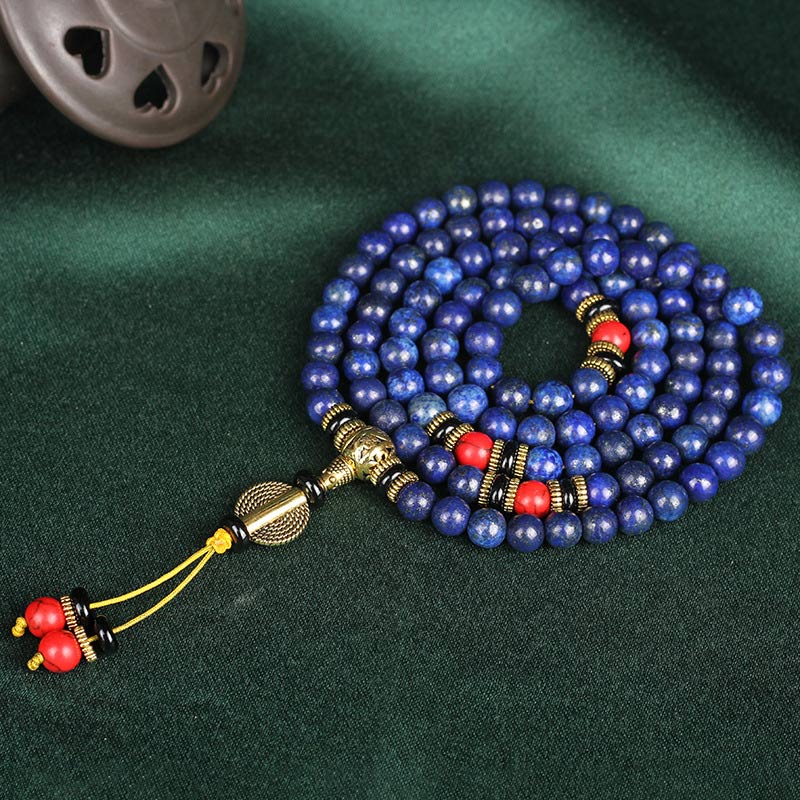 Braccialetto positivo in pietra tibetana Mala con lapislazzuli e lazurite Buddha Stones - image 7