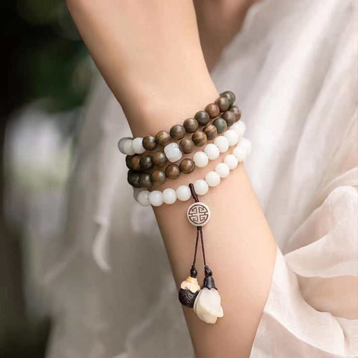 Braccialetto rilassante con semi di Bodhi in legno di sandalo verde naturale Buddha Stones