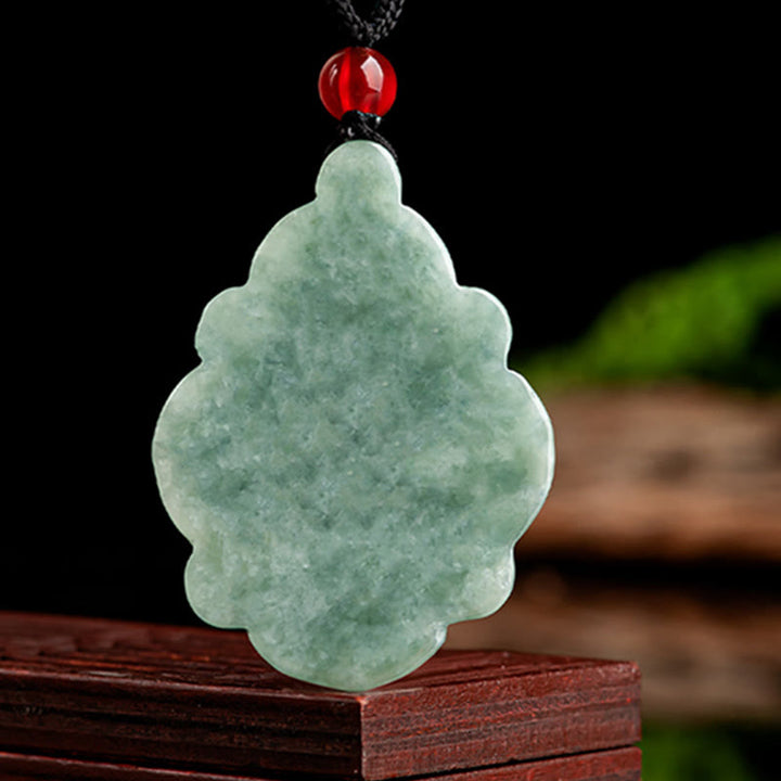 Buddha Stones Collana con ciondolo portafortuna con motivo floreale Kalanchoe blossfeldiana in giada naturale