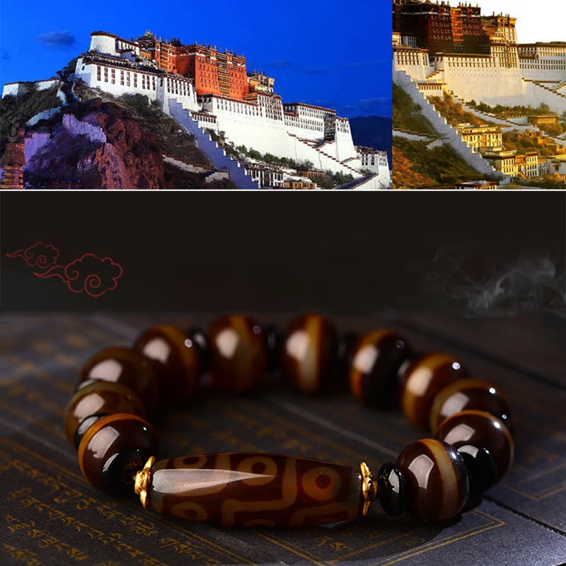 Buddha Stones Braccialetto di benedizioni della ricchezza in agata naturale tibetana Dzi a nove occhi