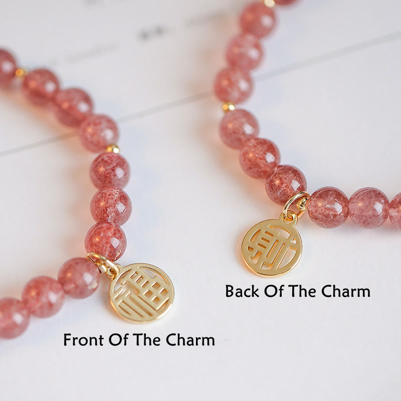 Braccialetto con ciondolo curativo in quarzo fragola placcato oro 14K Buddha Stones Fu