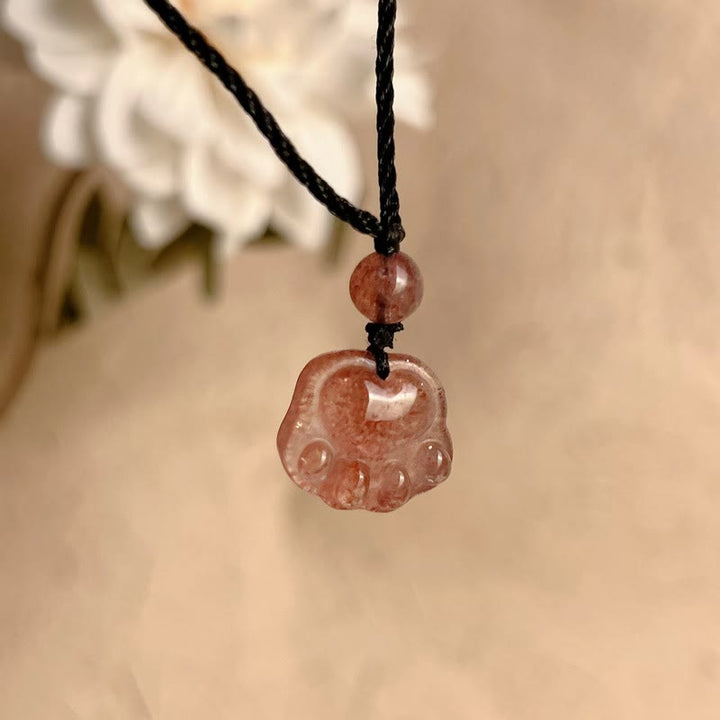 Buddha Stones Quarzo fragola Bella collana pendente con artiglio di zampa di gatto - image 8