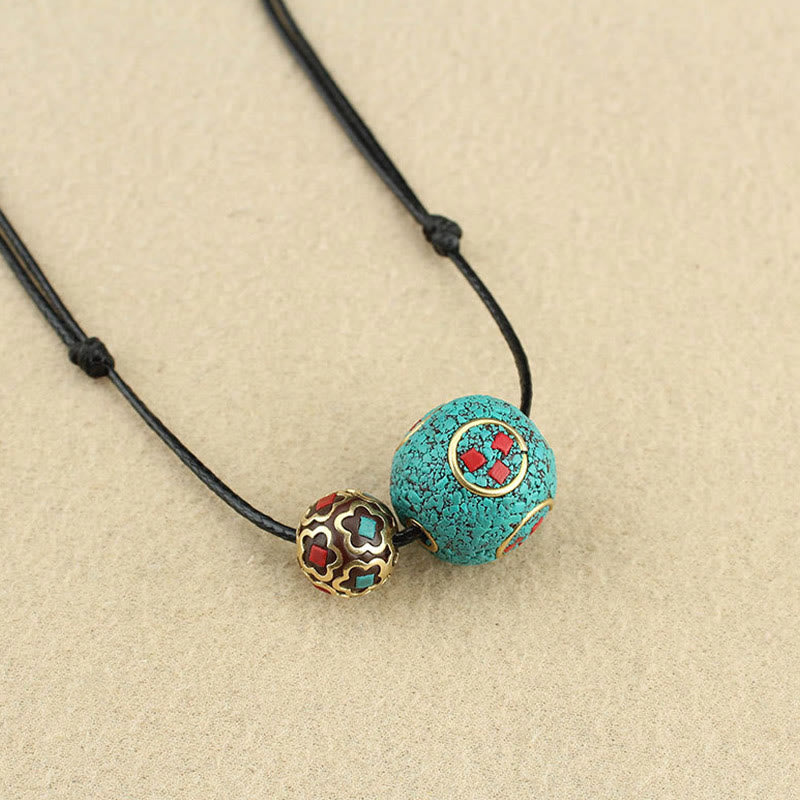 Collana con ciondolo con doppia perla turchese tibetana Buddha Stones, protezione e forza - image 6