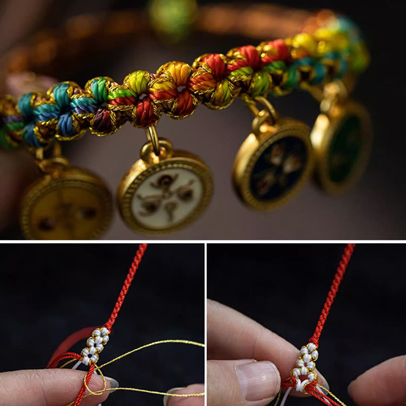Braccialetto intrecciato con corda colorata tibetana Buddha Stones Five God of Wealth Luck