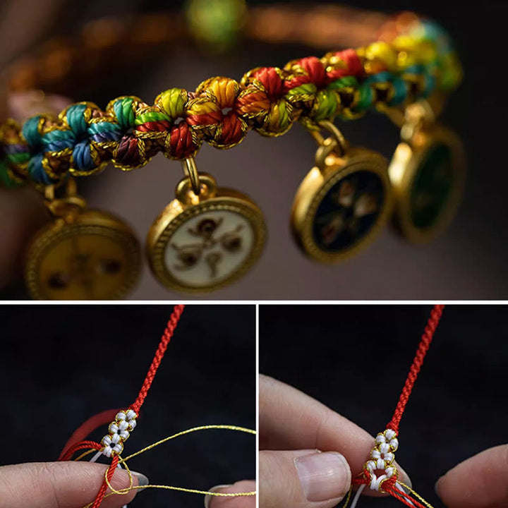 Braccialetto intrecciato con corda colorata tibetana Buddha Stones Five God of Wealth Luck