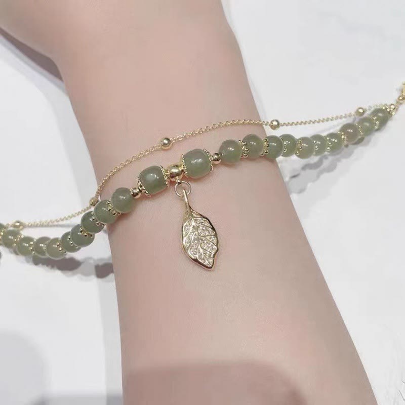 Braccialetto di perline con carattere Fu , Buddha Stones di giada, foglia di ginkgo, tulipano, arachidi e fortuna - image 5