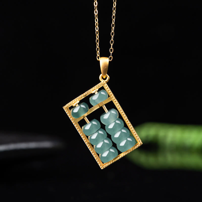 Collana con ciondolo a catena in acciaio al titanio con motivo abaco in giada naturale Buddha Stones - Oro - image 0
