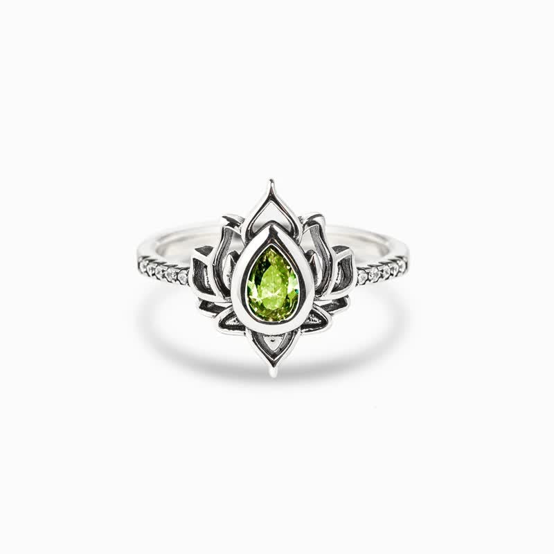 Anello di protezione con benedizione in zircone e loto in argento sterling Buddha Stones - image 8