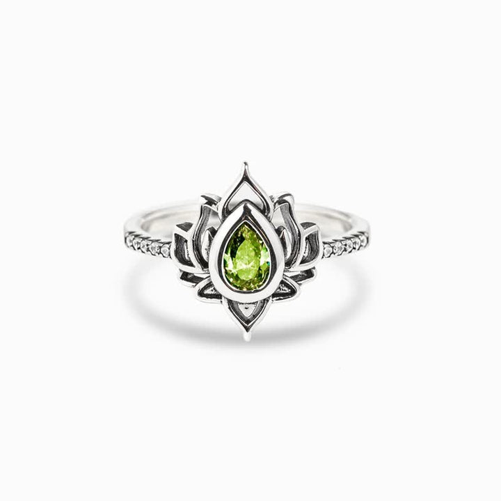 Anello di protezione con benedizione in zircone e loto in argento sterling Buddha Stones - image 8