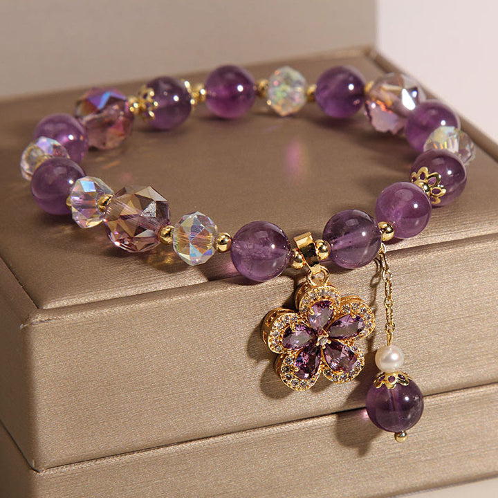 Bracciale con ciondolo a forma di fiore di perla di ametista naturale e trasformazione positiva