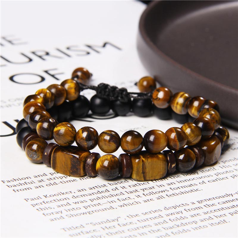 Braccialetto del coraggio in pietra ematite con occhio di tigre e pietre smerigliate Buddha Stones