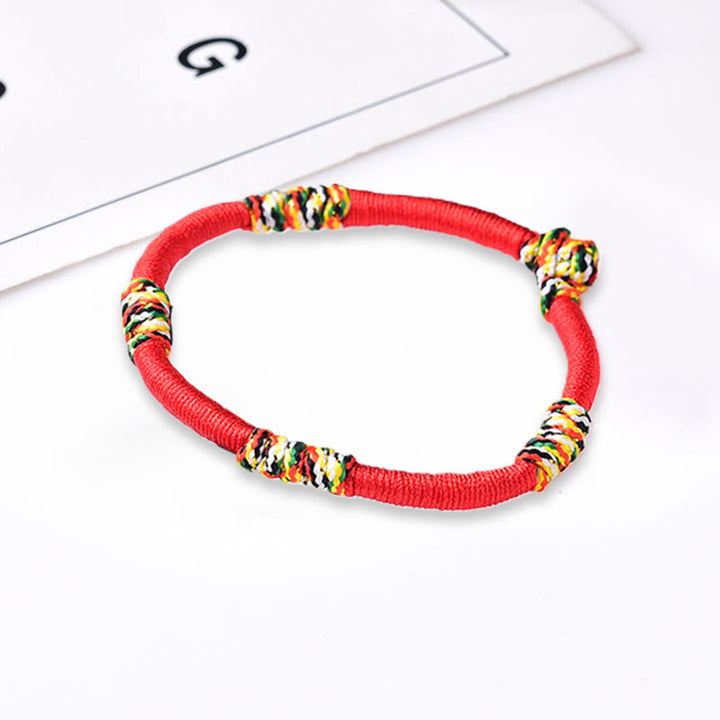 Braccialetto di corda intrecciata con nodo King Kong colorato fatto a mano tibetano Buddha Stones - Bracciale fisso rosso 19 cm - image 8