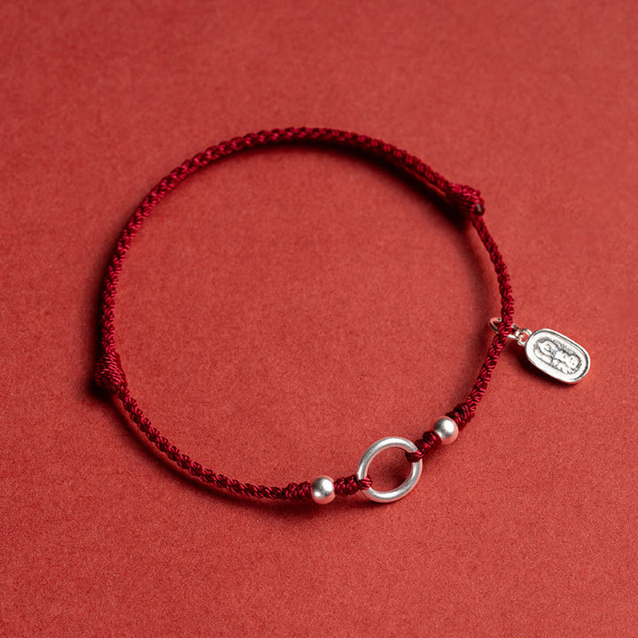 Braccialetto in corda rossa con fibbia in argento sterling 925 Buddha Stones Lucky Fortune Peace Joy Lotus Peace - image 1