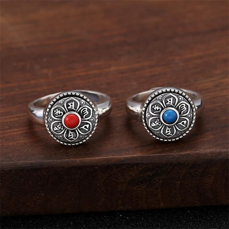 Anello girevole con Buddha Stones tibetano Om Mani Padme Hum Peace