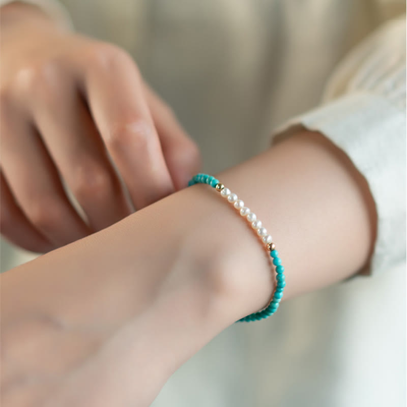 Braccialetto di perline di perle turchesi naturali in argento sterling 925 Buddha Stones - image 4
