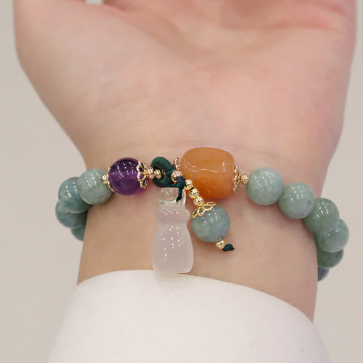 Buddha Stones Ciano Giada Loto Zucca Desiderio Pace Fibbia Ametista Cristallo Braccialetto di Guarigione