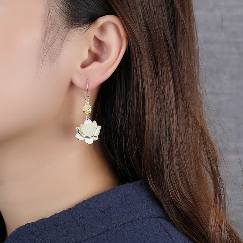 Orecchini pendenti Buddha Stones White Jade Protection Harmony