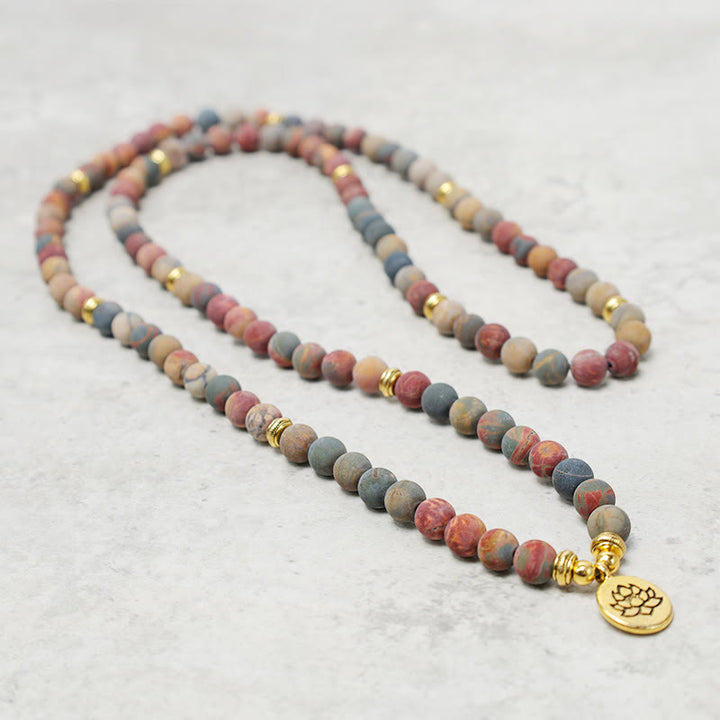Buddha Stones 108 Mala Beads Picasso Jasper Stone Braccialetto energetico del coraggio - image 3