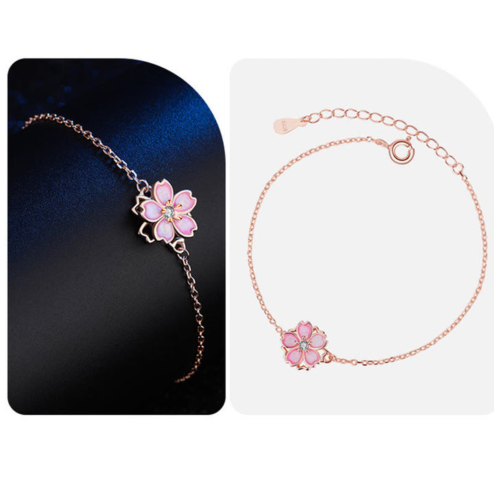 Bracciale a catena con benedizione in fiore di ciliegio in argento sterling 925 Buddha Stones, anello girevole - image 11